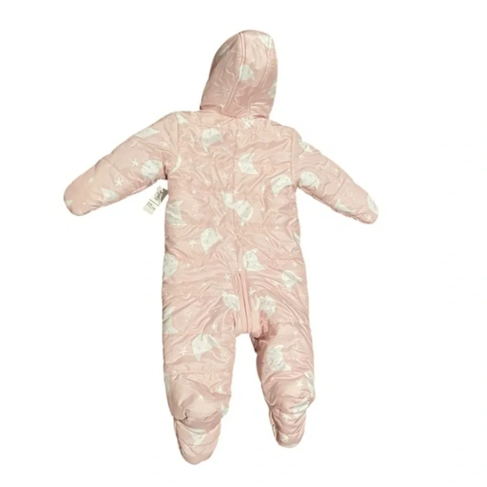 NEW 6 - 12 Month Girls Snow Bunting OldNavy Pink Infant Jacket Cat Star Snowsuit